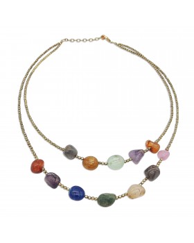 Gemstone Melted Brass Gold Plated Necklace